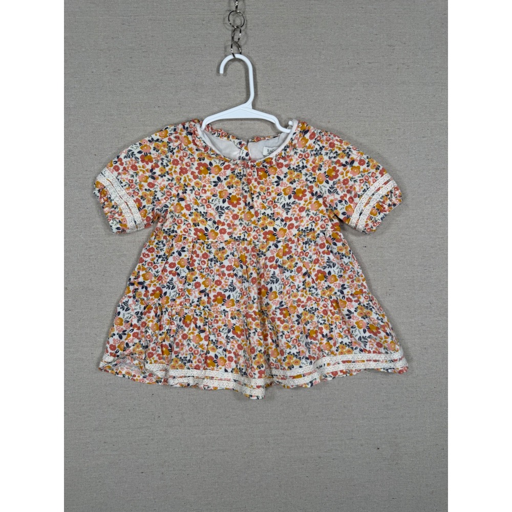 Rachel Zoe 3T Girls Floral Tiered Babydoll Dress Lace Trim Orange Pink Navy